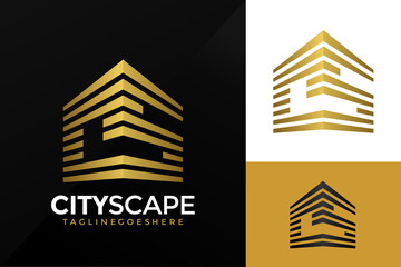 Gold City Building with Initial Letter C S, Golden Real Estate Apartment with CS Monogram luxury elegant logo design