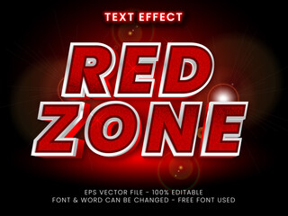 Wall Mural - Red zone text effect. Editable text effect vector. Silver metal with red blink glitter style
