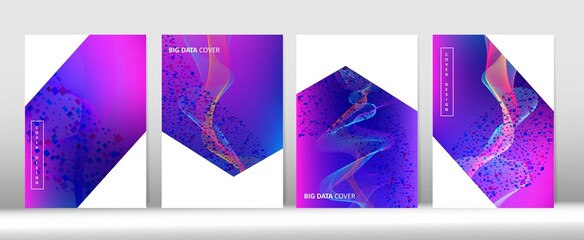 Wall Mural - Minimal Covers Set. Big Data Tech Neon Wallpaper. 3D Liquid Shapes Music Cover Design.