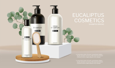 Wall Mural - Hair care set cosmetics vector realistic. Shampoo, oil, butter and conditioner. Product placement mock ups