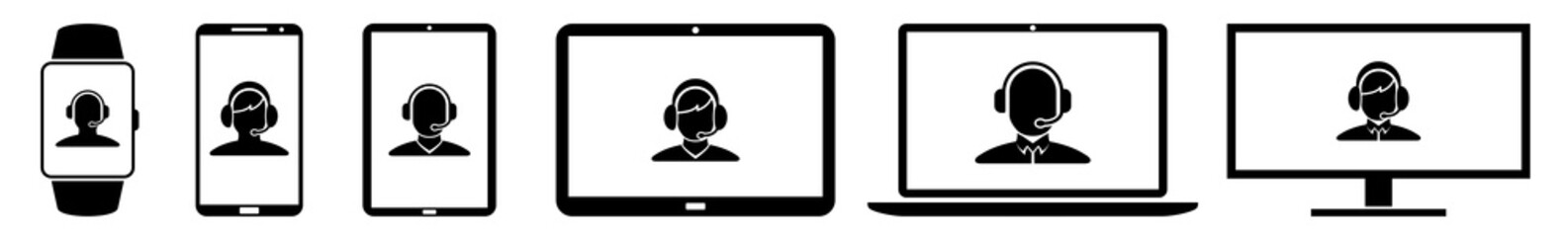 Wall Mural - display gamer, game, gaming, help, video, headset, support icon devices set | web screen service, ca