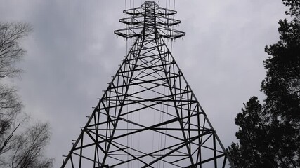 Poster - Electricity tower in forest in Bialoleka district on the edge of Warsaw city, Poland, 4k footage