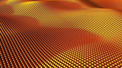 Aufkleber - Abstract wavy surface of many gold balls. 3d rendering background, modern computer generated