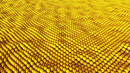 Aufkleber - Abstract wavy surface of many gold balls. 3d rendering background, modern computer generated