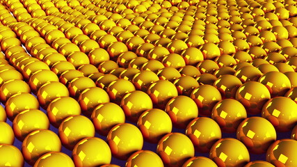 Aufkleber - Abstract wavy surface of many gold balls. 3d rendering background, modern computer generated