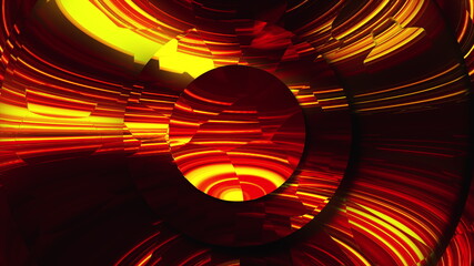 Poster - Many mirror magic circles shimmer in neon light. Abstract computer generated backdrop, 3D rendering
