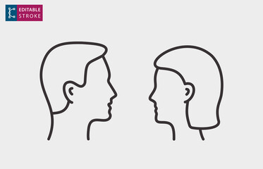 Poster - man and woman profile vector line icons. editable stroke.