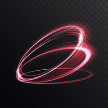 Luminous Vibrant Glow Of Neon Rings, Abstract 3d Light Effect Vector Illustration. Magic Glowing Speed Motion Spin, Glowing Swirl Trail Circles, Bright Sparkling Lines On Transparent Dark Background