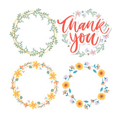 Poster - Cute Thank You Script Card Flowers Letter text