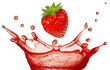strawberry falling in juice splash isolated on white background