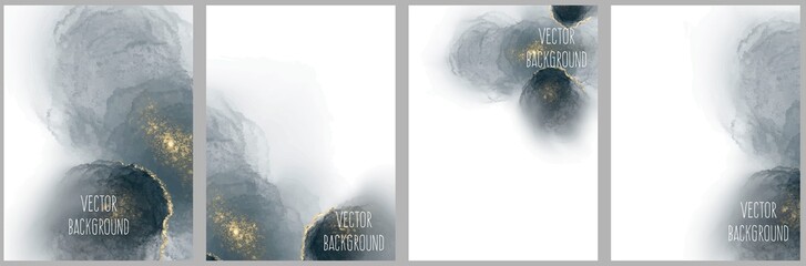 Wall Mural - Set of vector watercolour universal backgrounds with gold glitter