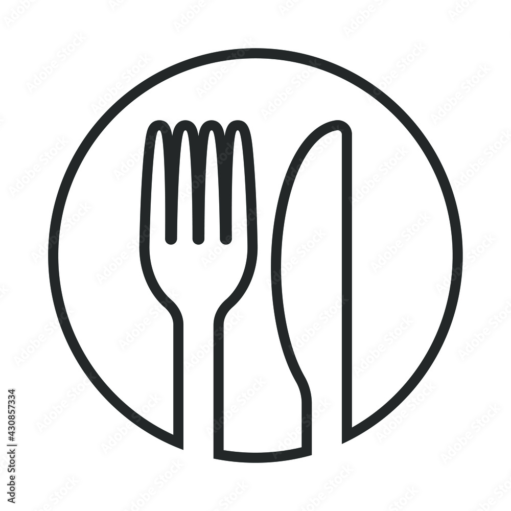 Fork and knife icon logo. Simple flat shape sign. Restaurant cafe ...