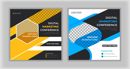 Wall Mural - digital marketing conference social media post design templates for corporate business, online webin