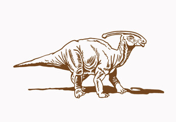 Graphical vintage illustration of Parasaurolophus ,phytophagous dinosaur	