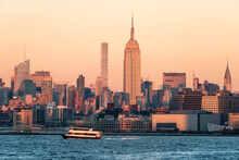 Manhattan Skyline At Sunset With Empire State Building, New York City, USA