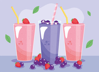 Poster - strawberries and berries juices