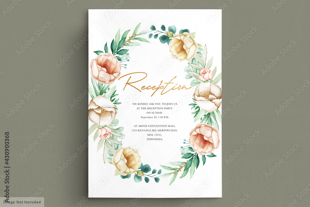 Romantic watercolor peonies wedding card set - obrazy, fototapety, plakaty 