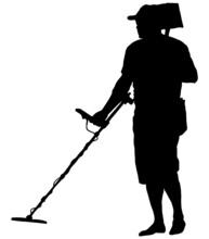 Silhouette Of A Man With A Metal Detector Vector Illustration In Black On White Background 