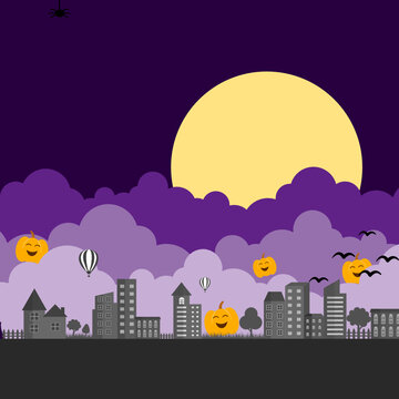 Happy Halloween day with cityscape background.