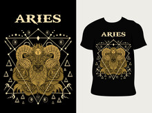 Illustration Aries Zodiac Symbol With T Shirt Design