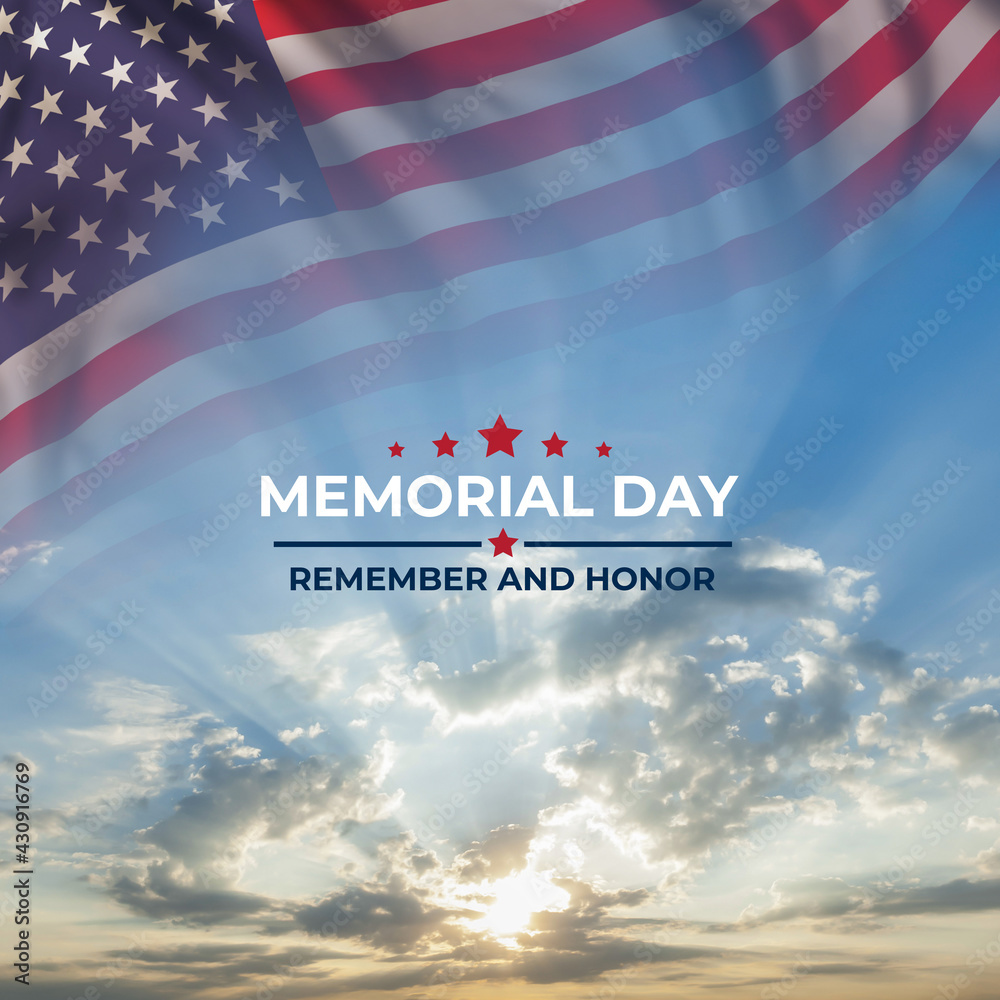 Memorial day card with flag and text - obrazy, fototapety, plakaty 