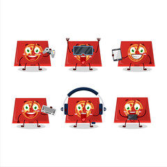 Poster - Pizza box cartoon character are playing games with various cute emoticons