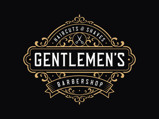 Vintage luxury badge logo template. Suitable for barber shop, tattoo studio, whiskey, alcohol, beer, salon, shop signage.