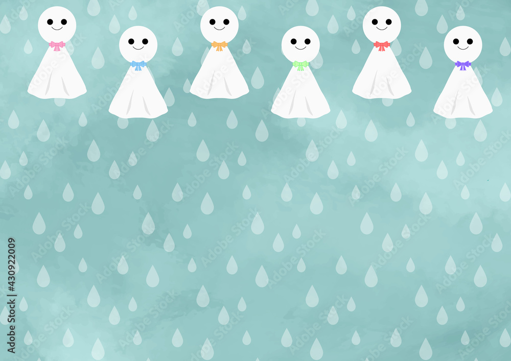 水彩 梅雨 てるてる坊主 天気 雨 フレーム 背景 Wall Mural Ontamaudon