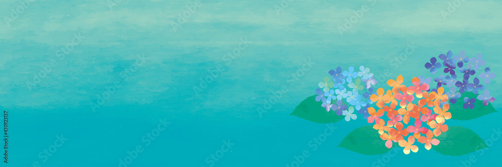 水彩画 水彩タッチ初夏梅雨の植物花 紫陽花のイラスト 横型バナー文字スペース Dcn Gallery