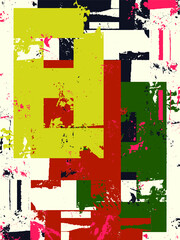 Poster - Abstract grunge vector background. Color geometric composition of irregular overlapping graphic elements.