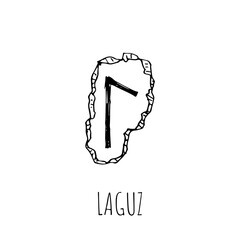 Laguz rune written on a stone. Vector illustration. Isolated on white.