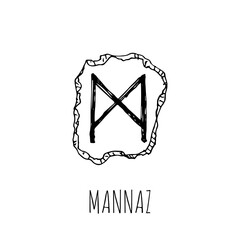 Mannaz rune written on a stone. Vector illustration. Isolated on white.