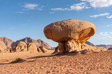 Fototapeta  - Mushroom rock, landmark of Wadi Rum red desert in Jordan,  Arab