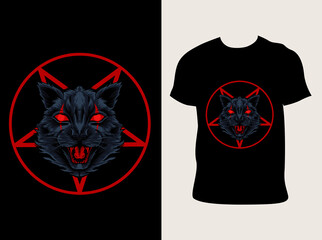 illustration vector demonic cat head with t shirt design