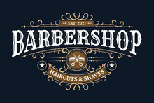 Barbershop Vintage Lettering Logo With Decorative Ornamental Frame