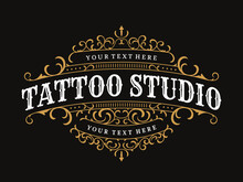 Tattoo Studio Vintage Lettering Logo With Decorative Ornamental Frame