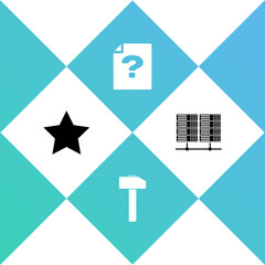 Sticker - Set Star, Hammer, Unknown document and Server, Data, Web Hosting icon. Vector