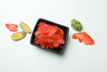Pickled Ginger, Wasabi And Ginger On White Background