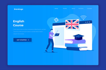 Wall Mural - English course illustration landing page concept. Illustration for websites, landing pages, mobile applications, posters and banners.