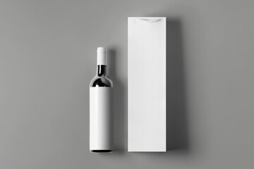 Blank tall white wine bottle bag mockup set, isolated, 3d rendering. Empty carry handbag for wine or vodka mock up. Clear paper packaging fit for store branding.