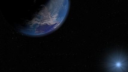 Wall Mural - Blue Earth revolves around its axis on a black background in 3d. View our planet from outside.