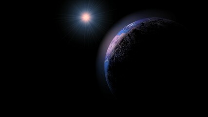 Wall Mural - Blue Earth revolves around its axis on a black background in 3d. View our planet from outside.