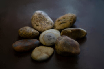 Abstract rocks in flower shape with blurred background low key