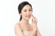 © kitthanes  - Beautiful young asian woman with clean fresh skin on white background, Face care, Facial treatment, Cosmetology, beauty and spa, Asian women portrait
