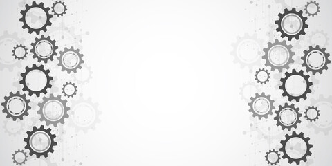 Cogs and gear wheel mechanisms. Hi-tech digital technology and engineering. Abstract technical background