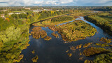 Fototapeta Las - Aerial view of Kuldiga town in sunny autumn morning, Latvia.