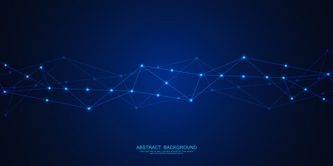 Abstract technology background with connecting dots and lines. Global network connection, digital technology and communication concept.