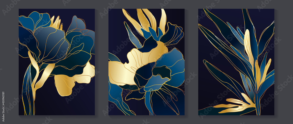 Abstract flower Math art background vector. Modern block color art wallpaper. Geometric marbling gold style texture. Cubism s low-poly backgrounds. Good for wall art, poster, invite and cover. - obrazy, fototapety, plakaty 