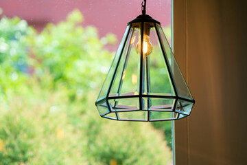 Poster - Edison's light bulb and light lamp electricity hanging decorate of a modern cafe,Light bulb in modern style.