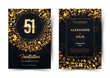© Oleg - 51st years birthday vector black paper luxury invitation double card. Fifty one years wedding anniversary celebration brochure. Template of invitational for print dark background with bokeh lights